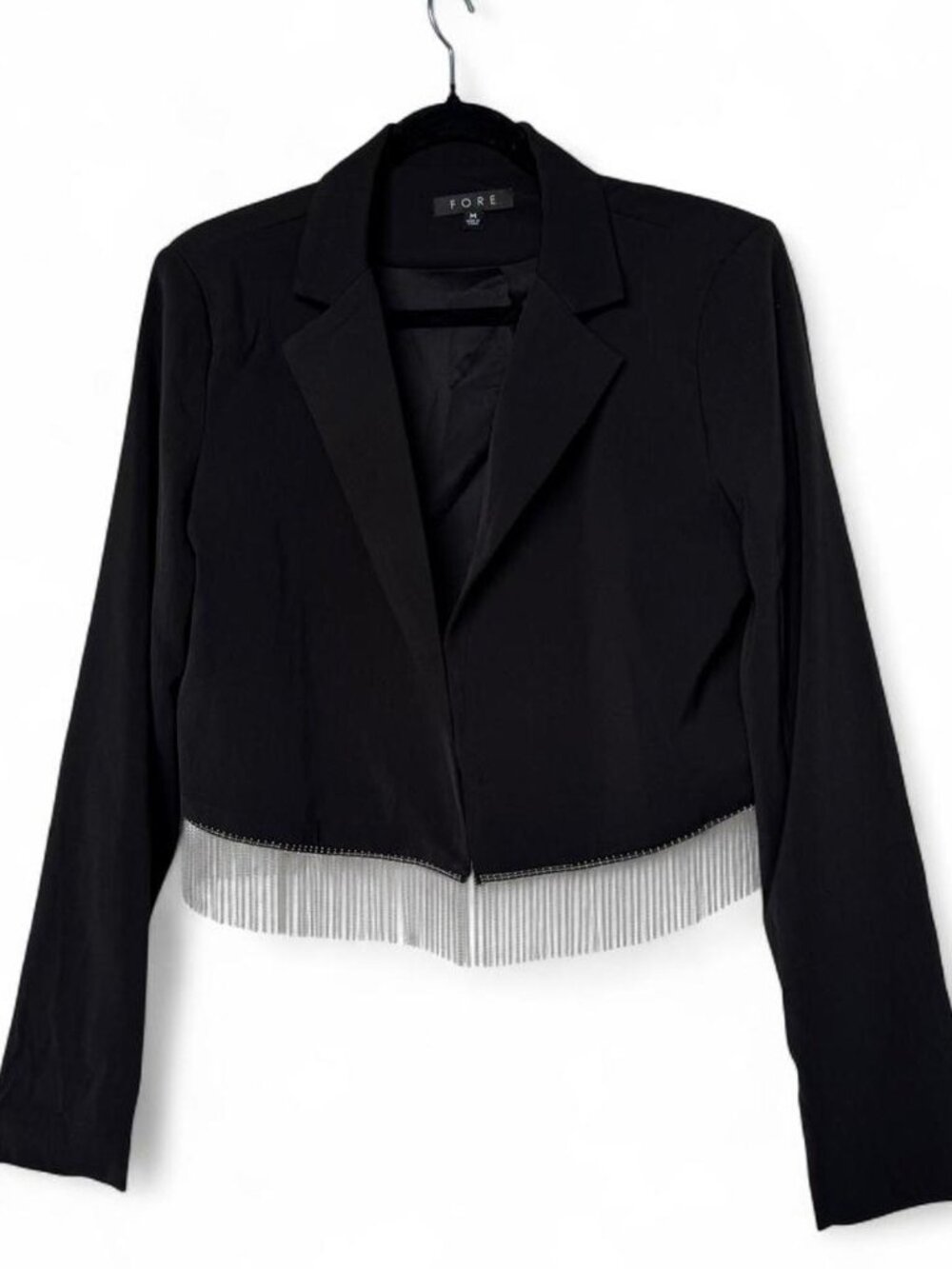 FORECropped Blazer with Crystal Fringe Hem